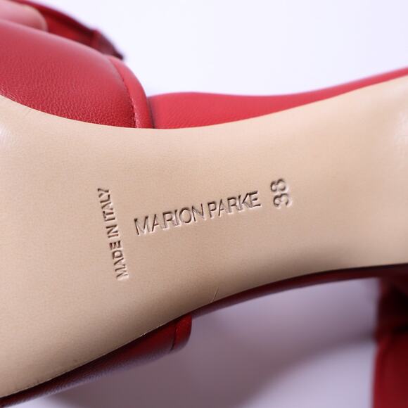 MARION PARKE Leather Ankle Tie Sandal Red Open Toe Blocked Heel Women's 38/US 8 - Picture 7 of 10